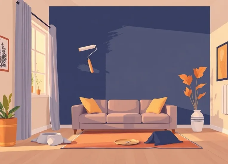 Peintre appliquant la peinture au rouleau sur un mur de salon